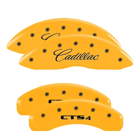 MGP 4 Caliper Covers Engraved Front Cursive/Cadillac Engraved Rear CTS4 Yellow finish black ch - 35013SCT4YL