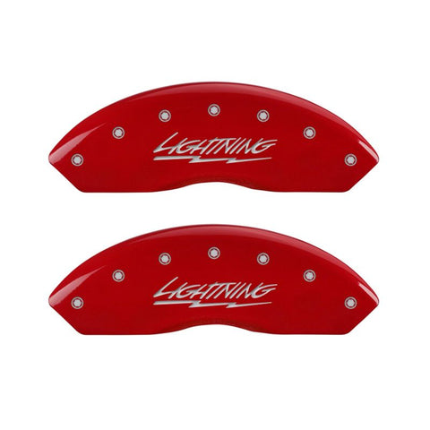 MGP 4 Caliper Covers Engraved Front & Rear Lightning Red finish silver ch - 10021SLTGRD