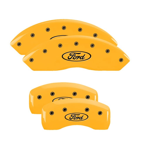 MGP 4 Caliper Covers Engraved Front & Rear Oval logo/Ford Yellow finish black ch - 10220SFRDYL