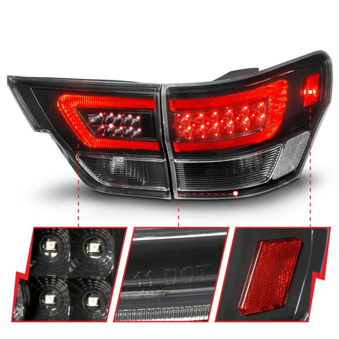 ANZO 11-13 Jeep Grand Cherokee LED Taillights w/ Lightbar Black Housing/Clear Lens 4pcs - 311439