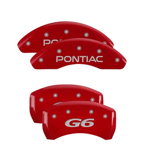 MGP 4 Caliper Covers Engraved Front Pontiac Engraved Rear G6 Red finish silver ch - 18025SPG6RD