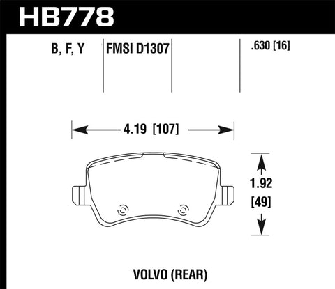 Hawk 16-17 Volvo S60/16-17 Volvo V60 LTS Street Rear Brake Pads - HB778Y.630