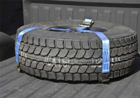 N-Fab Bed Mounted Rapid Tire Strap Universal - Gloss Black - Blue Strap - BM1TSBL