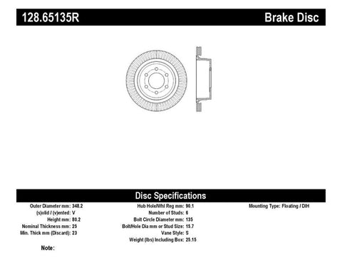 StopTech Drilled Sport Brake Rotor - 128.65135R