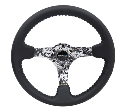 NRG Reinforced Steering Wheel (350mm / 3in. Deep) Blk Leather w/Hydrodipped Digi-Camo Spokes - RST-036DC-R