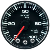 Autometer Spek-Pro Gauge Boost 2 1/16in 100psi Stepper Motor W/Peak & Warn Blk/Blk - P305328