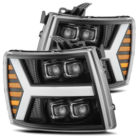 AlphaRex 07-13 Chevy 1500HD(NewBody) NOVA LED Proj Headlight Plank Sty Glos Blk w/Activ Lite/Seq Sig - 880208