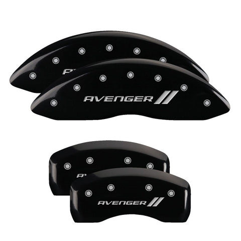 MGP 4 Caliper Covers Engraved Front & Rear With stripes/Avenger Black finish silver ch - 12192SAV1BK