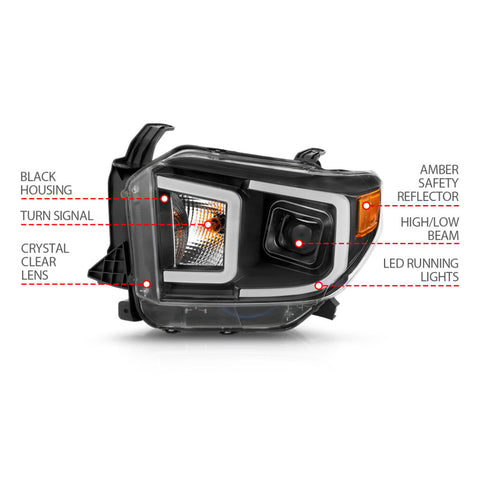 ANZO 14-17 Toyota Tundra Plank Style Projector Headlights Black w/ Amber - 111414