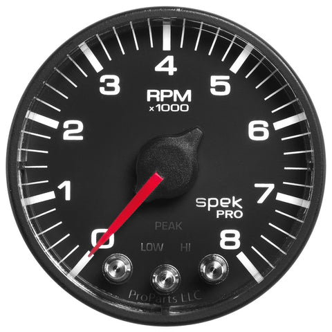 Autometer Spek-Pro Black 2 1/16 inch 8K RPM Tach w/ Shift Light and Peak Memory - P334328