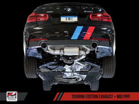 AWE Tuning BMW F3X 340i Touring Edition Axle-Back Exhaust - Chrome Silver Tips (90mm) - 3010-32032