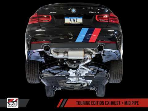 AWE Tuning BMW F3X 340i Touring Edition Axle-Back Exhaust - Diamond Black Tips (90mm) - 3010-33040