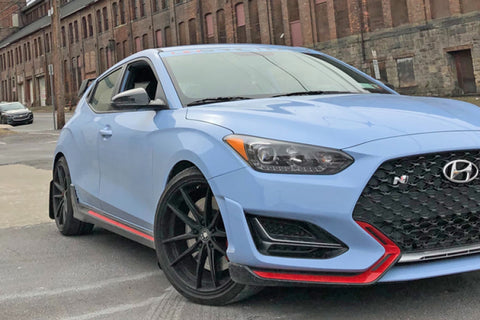 Rally Armor 19-22 Hyundai Veloster N Black UR Mud Flap w/ Performance Blue Logo - MF57-UR-BLK/PBL