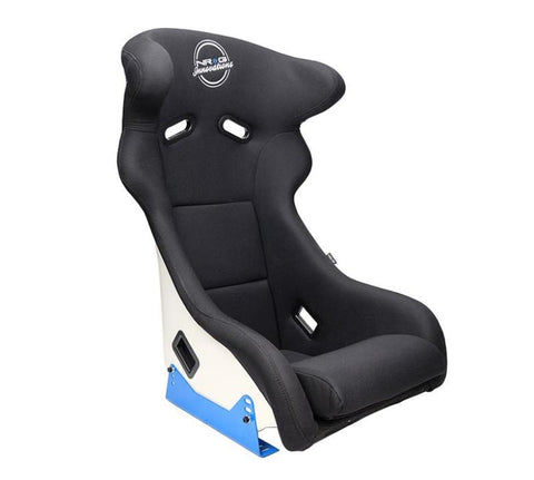 NRG FRP Bucket Seat - White Finish with Arrow Embroidery And Blue Side Mount Bracket - FRP-600WT