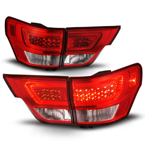 ANZO 11-13 Jeep Grand Cherokee LED Taillights w/ Lightbar Chrome Housing Red/Clear Lens 4pcs - 311442