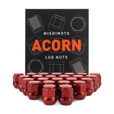 Mishimoto Steel Acorn Lug Nuts M14 x 1.5 - 24pc Set - Red - MMLG-AC1415-24RD