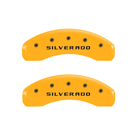 MGP 4 Caliper Covers Engraved Front & Rear Silverado Yellow finish black ch - 14005SSILYL