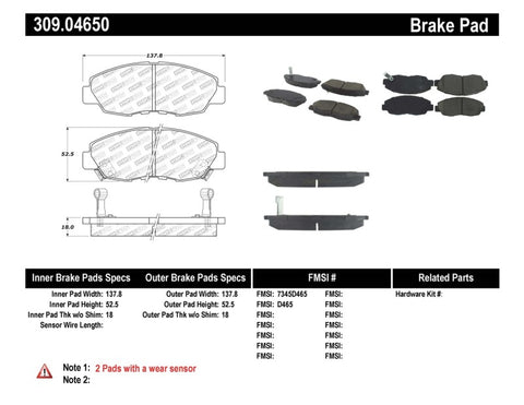 StopTech Performance 97-99 Acura CL / 94-97 Honda Accord Coupe / 90-97 Accord Sedan Front Brake Pad - 309.04650