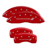 MGP 4 Caliper Covers Engraved Front & Rear With stripes/Dodge Red finish silver ch - 12192SDD3RD