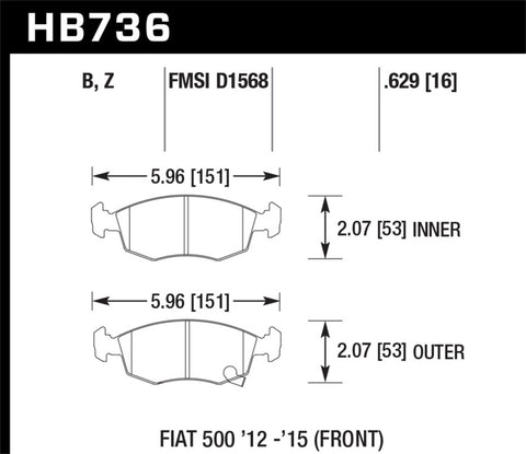 Hawk 14-16 Fiat 500 c Front ER-1 Brake Pads - HB736D.629