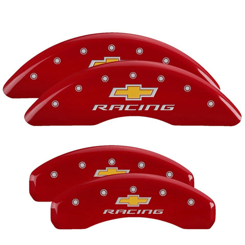 MGP 4 Caliper Covers Engraved Front & Rear Chevy Racing Red Finish Silver Char 2016 Chevrolet Camaro - 14241SBRCRD