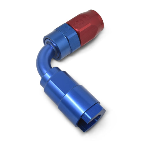 Russell Performance 3/8in SAE Quick Disc Female to -6 Hose Red/Blue 90 Degree Hose End - 611220