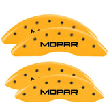 MGP 4 Caliper Covers Engraved Front & Rear Mopar Yellow Finish Black Char 2010 Dodge Ram 2500 - 12124SMOPYL