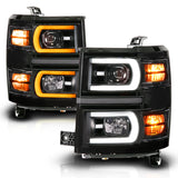 Anzo 14-15 Chevy Silverado 1500 Black Dual Switchback+Sequential LED Tube Sq. Projector Headlights - 111617