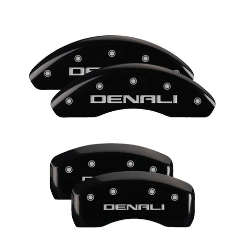 MGP 4 Caliper Covers Engraved Front & Rear Denali Black Finish Silver Char 2018 GMC Terrain - 34215SDNLBK