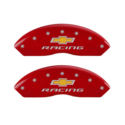 MGP 4 Caliper Covers Engraved F & R Chevy Racing Red Finish Silver Char 1988 Chevrolet Corvette - 13013SBRCRD