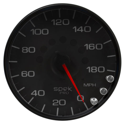 Autometer Spek-Pro Gauge Speedometer 5in 180 Mph Elec. Programmable Black/Black - P23032