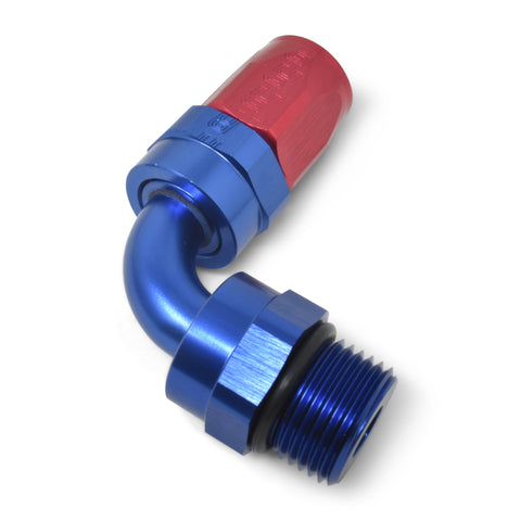 Russell Performance Swivel Hose End Assy #10 AN Male SAE Port to #8 Hose 90 Deg Red/Blue Anodized - 612430