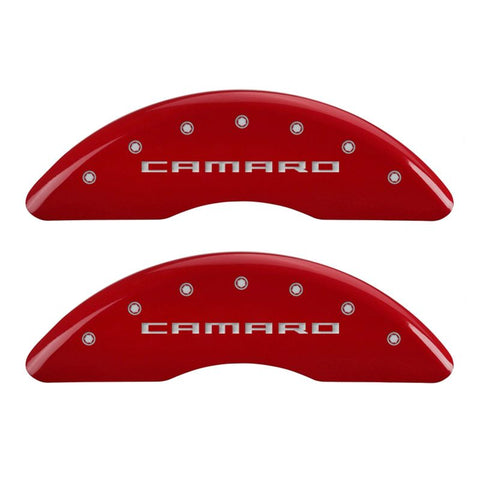 MGP 4 Caliper Covers Engraved Front Gen 5/Camaro Engraved Rear Gen 5/SS Red finish silver ch - 14241SCS5RD