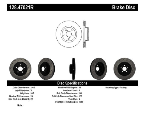 StopTech Drilled Sport Brake Rotor - 128.47021R