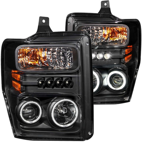 ANZO 2008-2010 Ford F-250 Projector Headlights w/ Halo Black (CCFL) - 111168