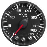 Autometer Spek-Pro Gauge Boost 2 1/16in 35psi Stepper Motor W/Peak & Warn Black/Black - P303328