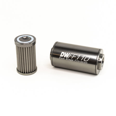 DeatschWerks Stainless Steel 10AN 100 Micron Universal Inline Fuel Filter Housing Kit (110mm) - 8-03-110-100K