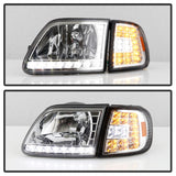 Xtune Ford F150 97-03 Crystal Headlights w/ Clear LED Corners Chrome HD-ON-FF15097-LED-SET-C - 5014191