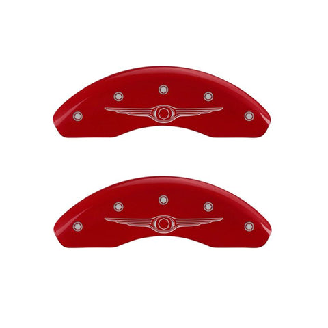 MGP 4 Caliper Covers Engraved Front & Rear Style 1/Chrysler Wing Red finish silver ch - 32022SCW1RD