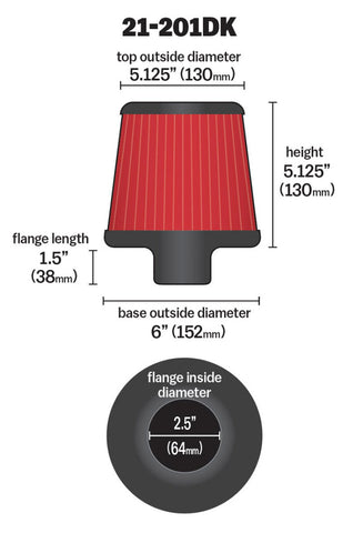 AEM 2.50 inch Short Neck 5 inch Element Filter Replacement - 21-201DK