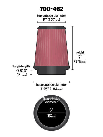 Airaid Universal Air Filter - Cone 6 x 7-1/4 x 5 x 7 - 700-462