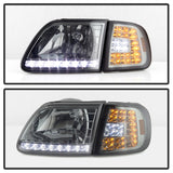 Xtune Ford F150 97-03 Crystal Headlights w/ Clear LED Corners Smoke HD-ON-FF15097-LED-SET-SM - 5014801