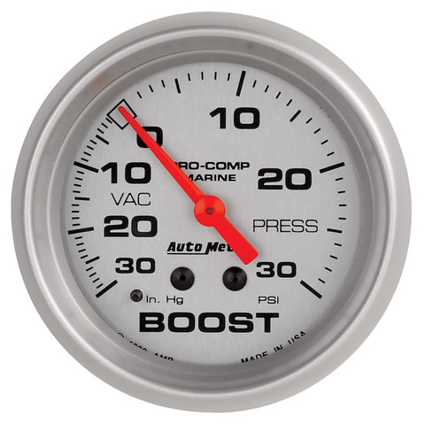 AutoMeter Marine Vac/Boost Gauge 2 5/8in  30INHG 30PSI Mechanical- Silver - 200775-33