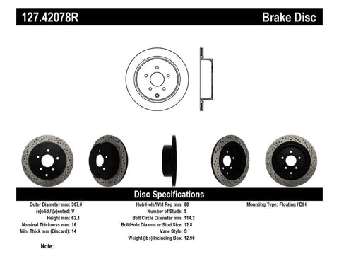 StopTech Slotted & Drilled Sport Brake Rotor - 127.42078R