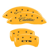 MGP 4 Caliper Covers Engraved Front Cursive/Cadillac Engraved Rear CTS Yellow finish black ch - 35020SCTSYL