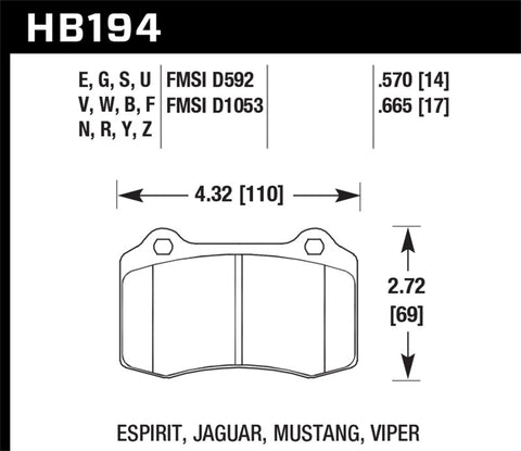 Hawk 2010 Camaro SS Performance Ceramic Street Rear Brake Pads - HB194Z.570