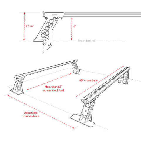 Go Rhino 20-22 Jeep Gladiator JT/16-22 Toy. Tacoma/05-21 Nssn Frontier XRS Cross Bars Kit - Tex. Blk - 5935000T