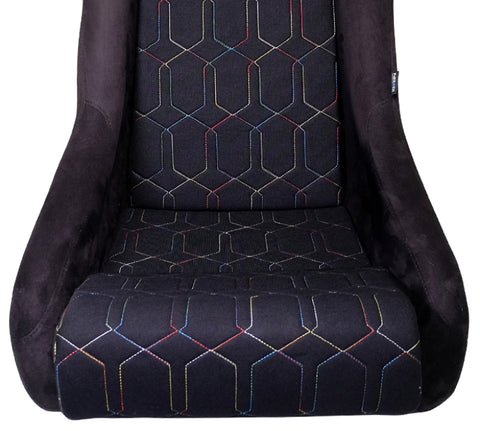 NRG FRP Bucket Seat (Black w/ Multi Color Geometric Pattern) - Large - FRP-300-MGEO-BK