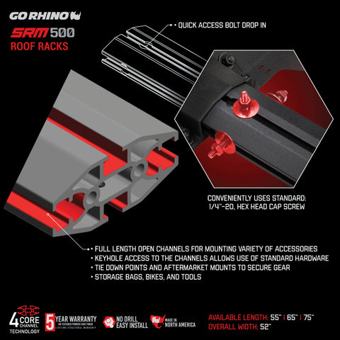 Go Rhino SRM 500 Flat Rack 35in. - Tex. Blk (Incl. Clamps - Mounts to Many Styles of Cross Bars) - 5935035T