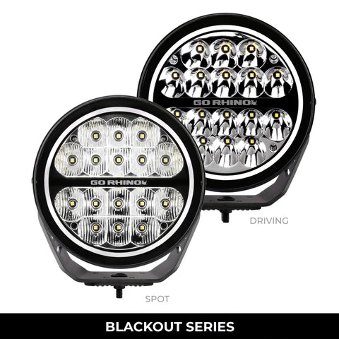 Go Rhino Xplor Blackout Series Round LED Driving Light w/DRL (Surface/Threaded Stud Mnt) 7in. - Blk - 750800711DRS